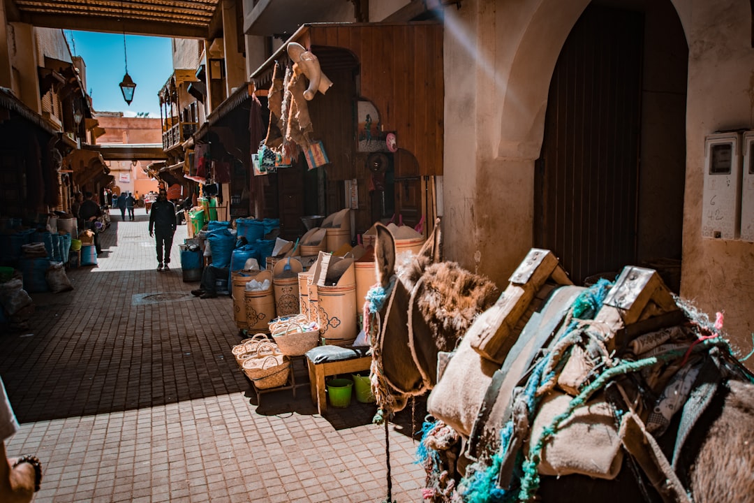 A shared taxi winding through the streets of Marrakech