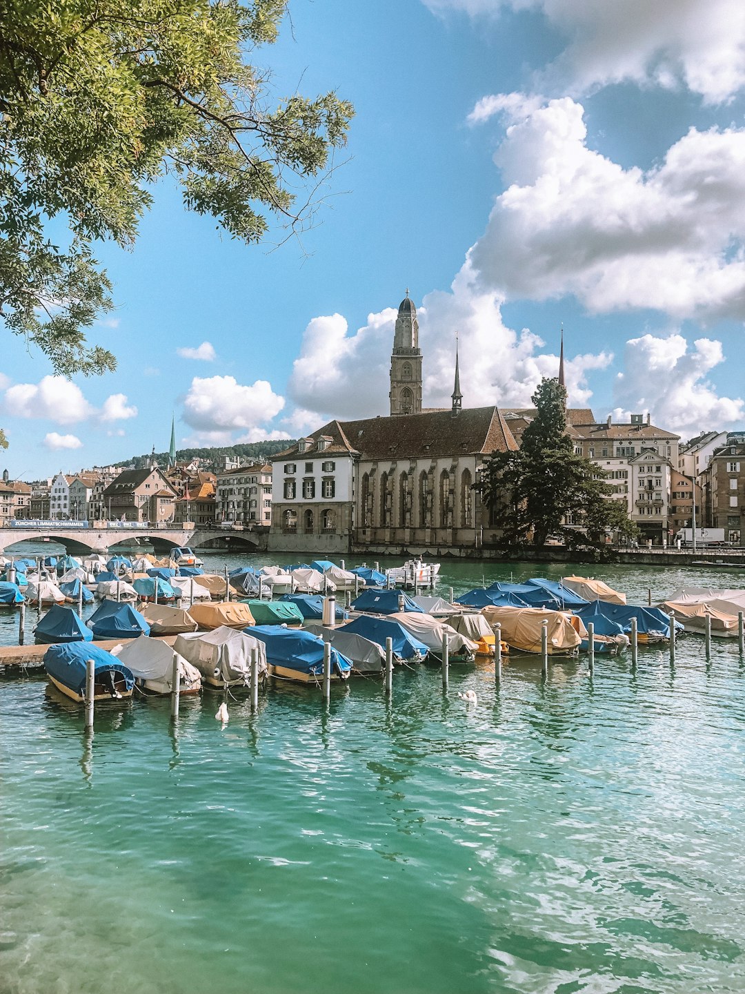 Beautiful streets of Zurich with historical buildings